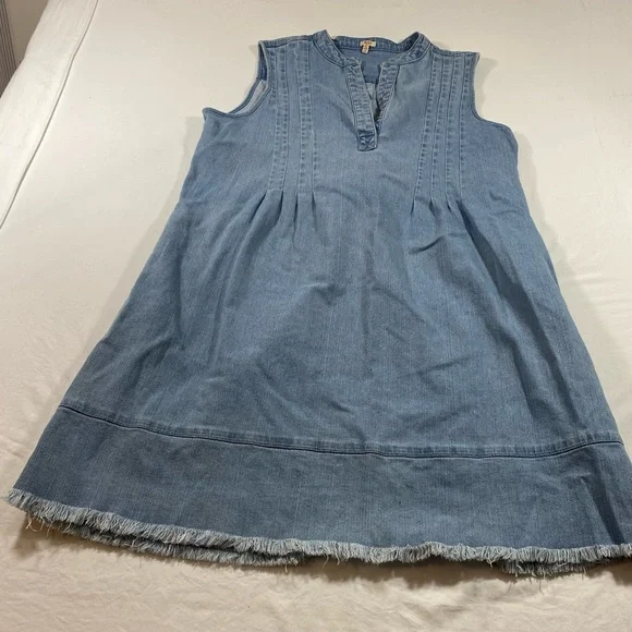 Reba Dresses Reba West Denim Midi Dress V Neckline Raw Stray